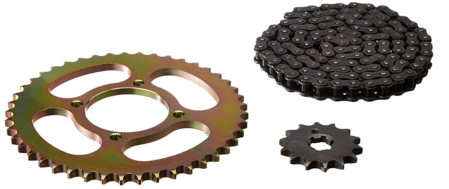 Uno Minda CH-7003 Quadra Rivet Chain & Alloy Steel Hardened Sprockets Chain & Sprocket Kit - R428 SIZE-120L / 14T / 45T(4H) For Yamaha Gladiator 